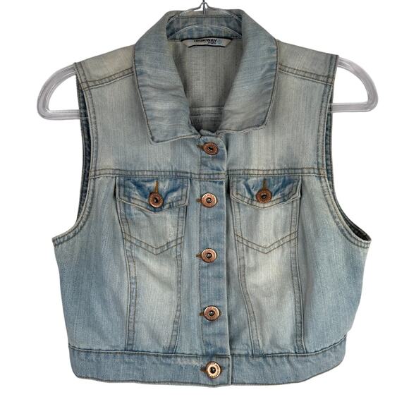 HIGHWAY JEANS 90s & Y2K Style Crop Denim Vest Womens Sz M Western Cowgirl Biker - Picture 1 of 8